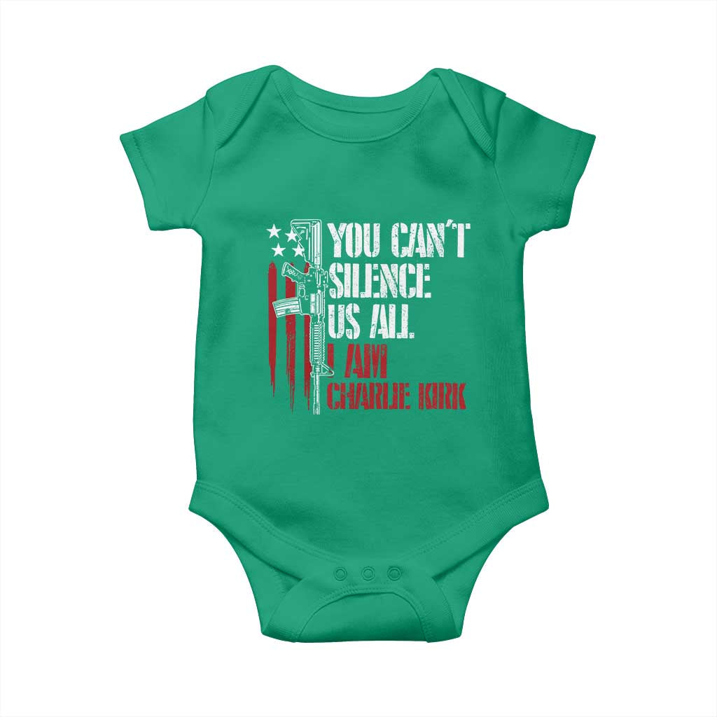 Charlie Kirk Baby Onesie You Cant Silence Us All USA Flag - Wonder Print Shop