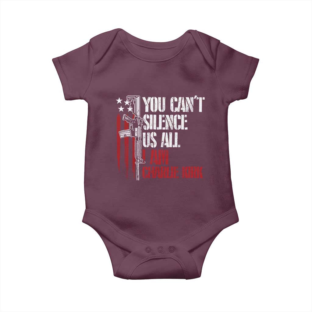 Charlie Kirk Baby Onesie You Cant Silence Us All USA Flag - Wonder Print Shop