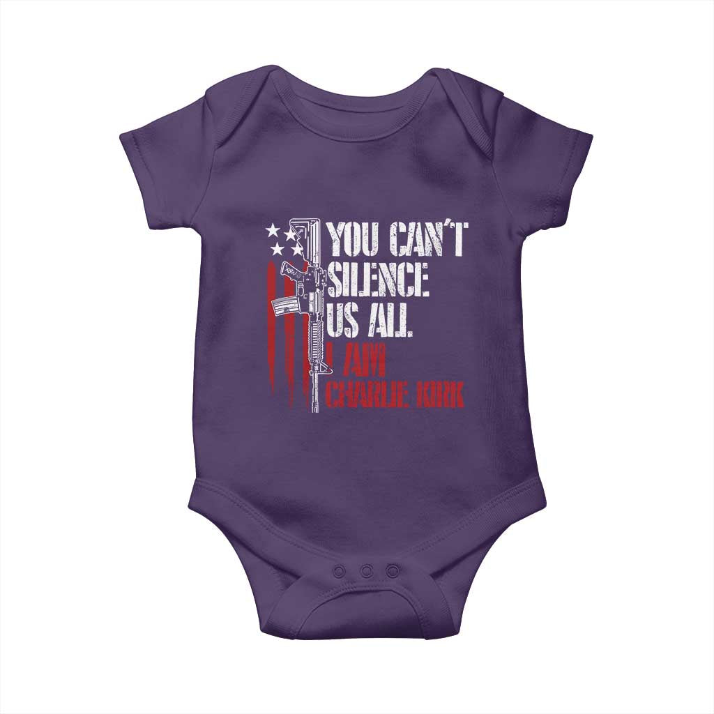 Charlie Kirk Baby Onesie You Cant Silence Us All USA Flag - Wonder Print Shop