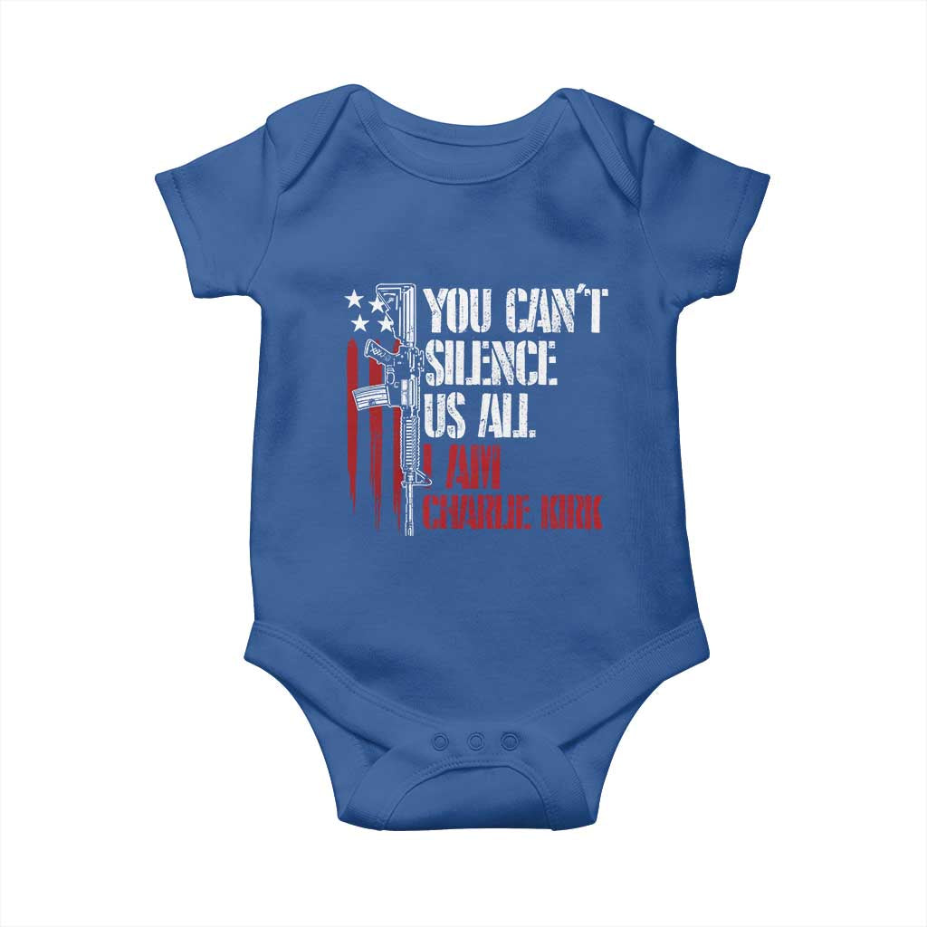 Charlie Kirk Baby Onesie You Cant Silence Us All USA Flag - Wonder Print Shop