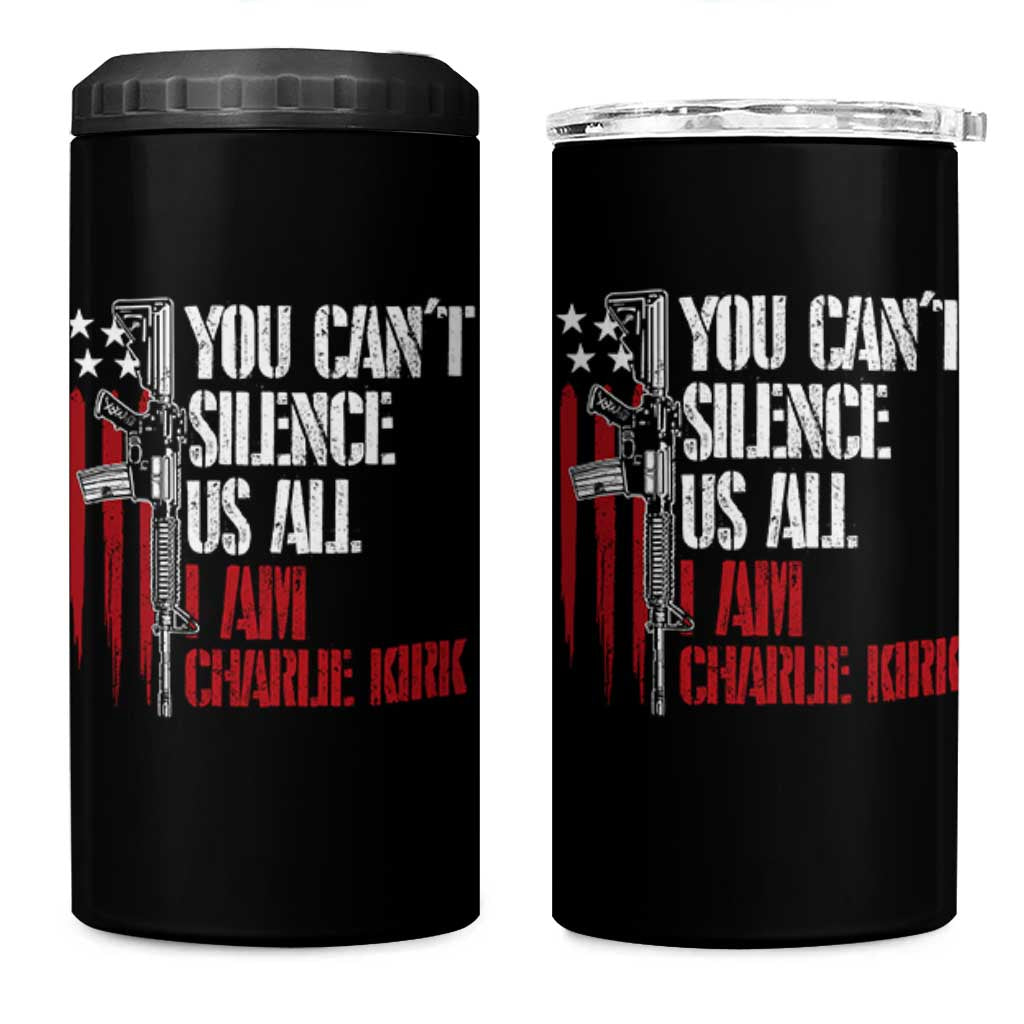 Charlie Kirk 4 in 1 Can Cooler Tumbler You Cant Silence Us All USA Flag - Wonder Print Shop