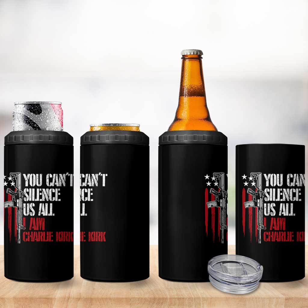 Charlie Kirk 4 in 1 Can Cooler Tumbler You Cant Silence Us All USA Flag - Wonder Print Shop