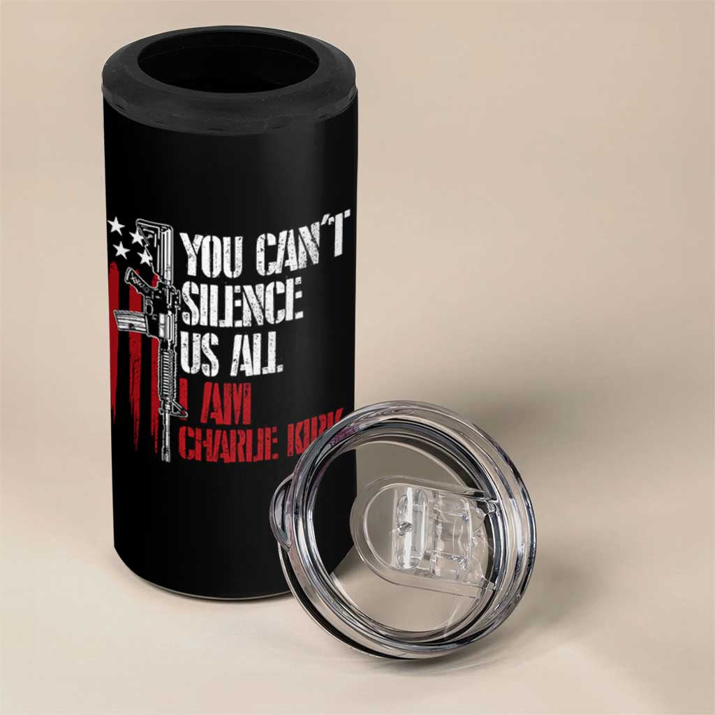 Charlie Kirk 4 in 1 Can Cooler Tumbler You Cant Silence Us All USA Flag - Wonder Print Shop