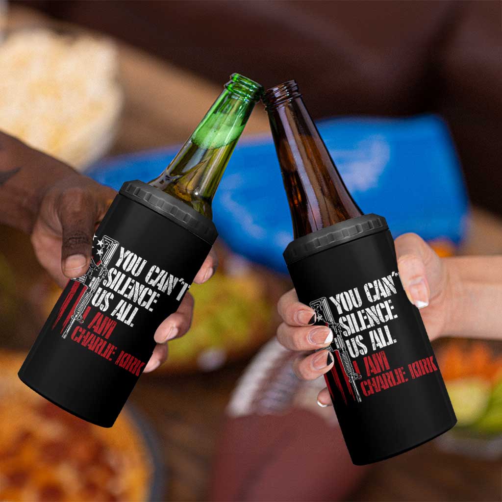 Charlie Kirk 4 in 1 Can Cooler Tumbler You Cant Silence Us All USA Flag - Wonder Print Shop