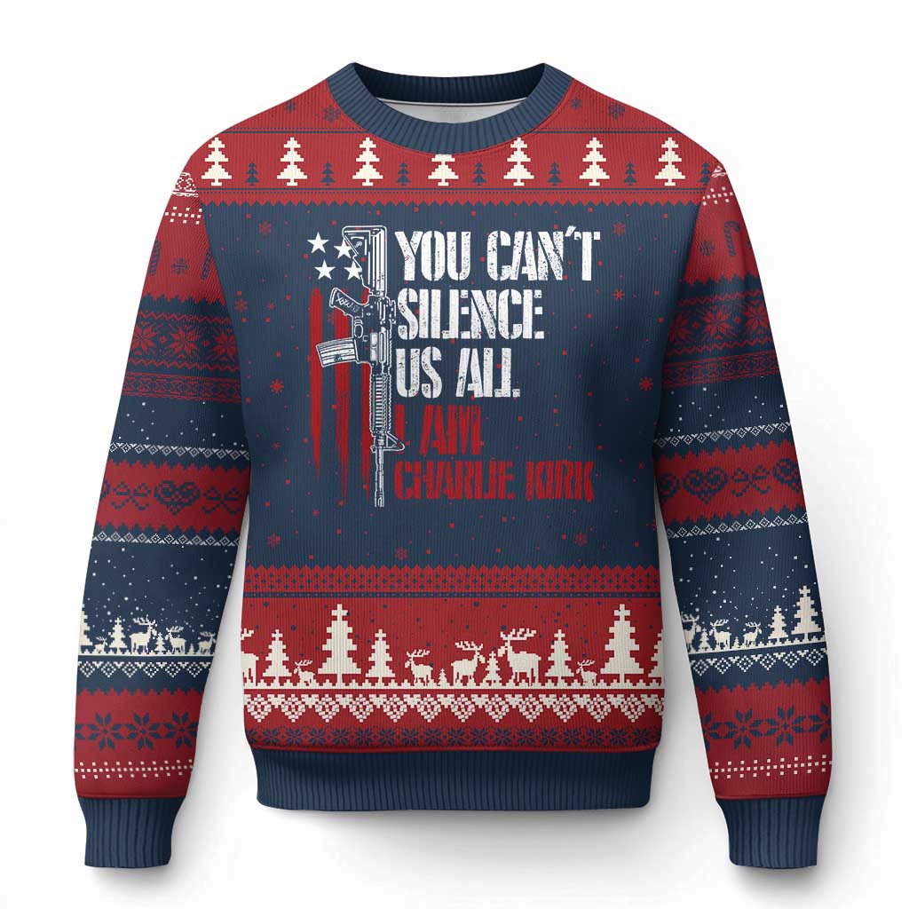 Charlie Kirk Ugly Christmas Sweater You Cant Silence Us All USA Flag - Wonder Print Shop