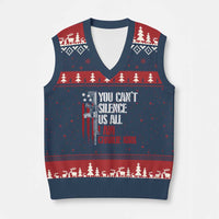 Charlie Kirk V-Neck Knit Sweater Vest You Cant Silence Us All USA Flag - Wonder Print Shop
