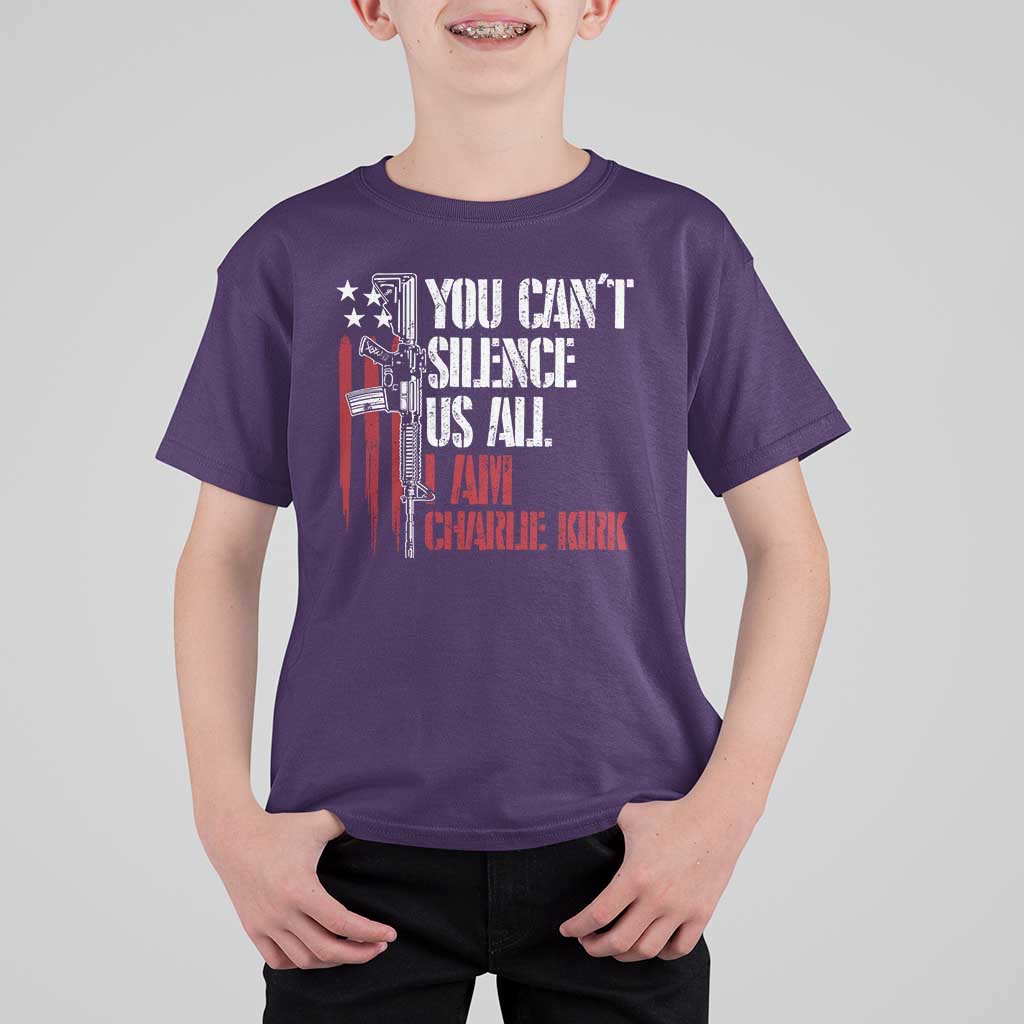 Charlie Kirk T Shirt For Kid You Cant Silence Us All USA Flag - Wonder Print Shop
