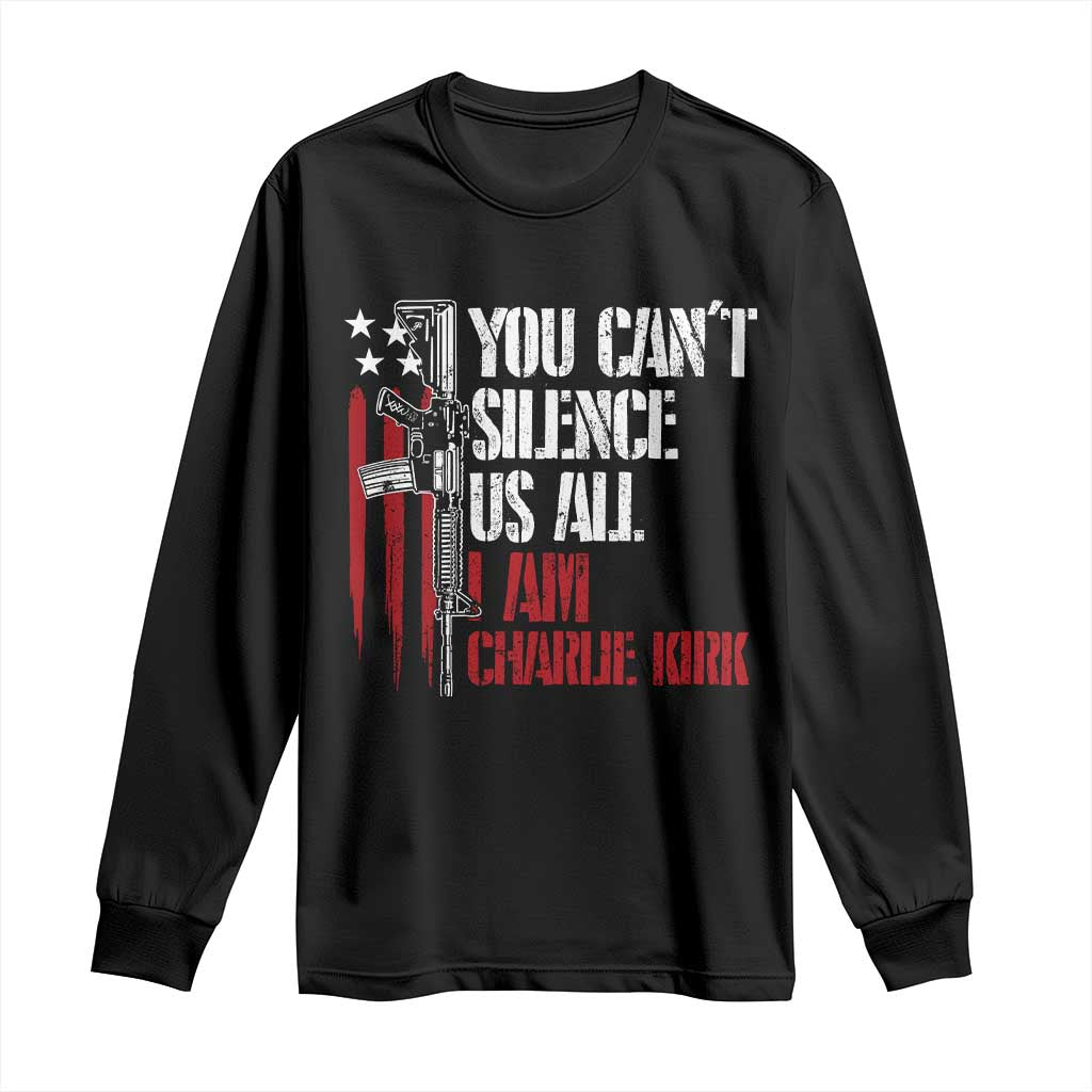 Charlie Kirk Long Sleeve Shirt You Cant Silence Us All USA Flag - Wonder Print Shop