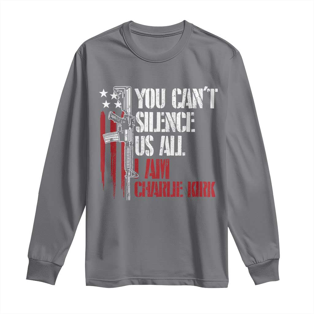 Charlie Kirk Long Sleeve Shirt You Cant Silence Us All USA Flag - Wonder Print Shop