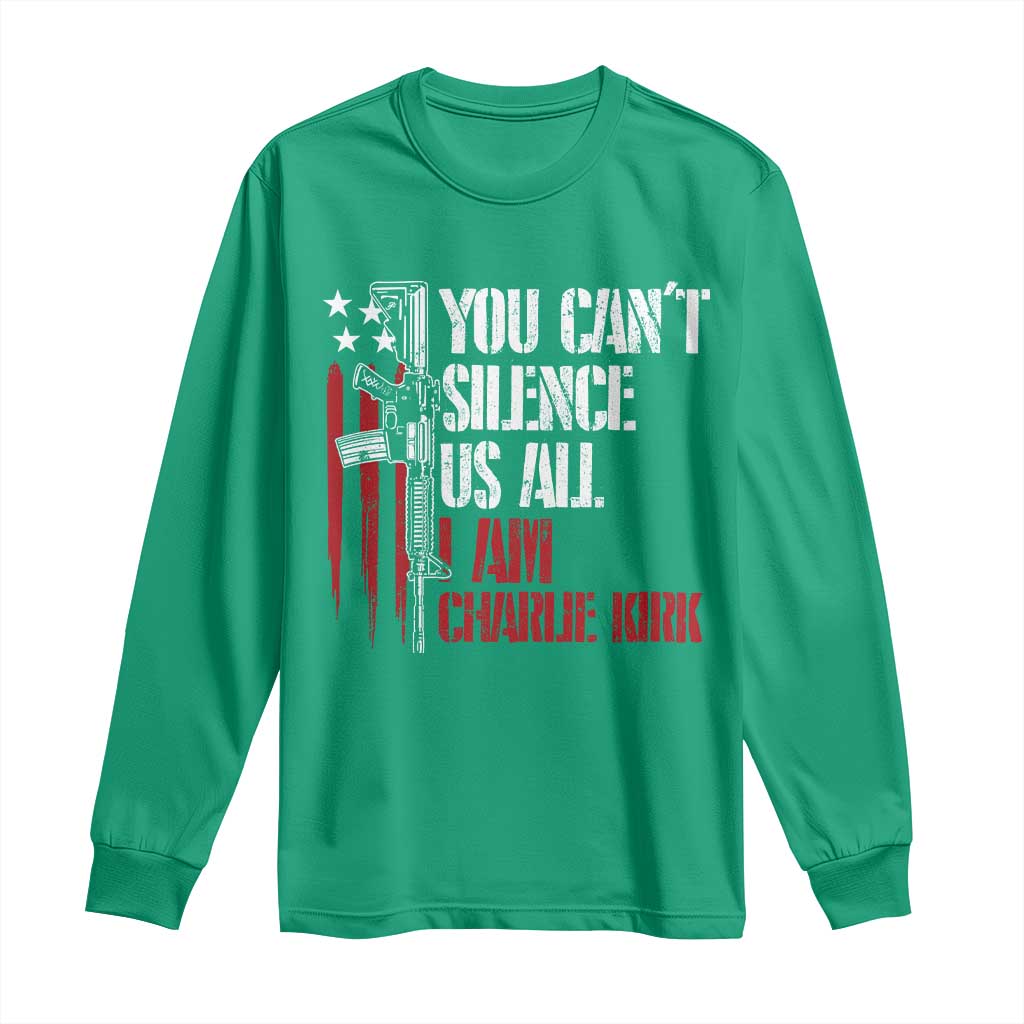 Charlie Kirk Long Sleeve Shirt You Cant Silence Us All USA Flag - Wonder Print Shop