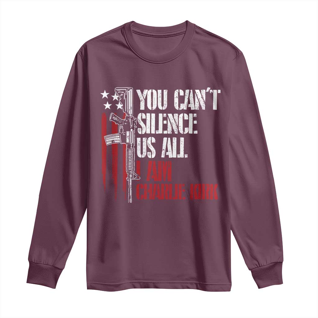 Charlie Kirk Long Sleeve Shirt You Cant Silence Us All USA Flag - Wonder Print Shop