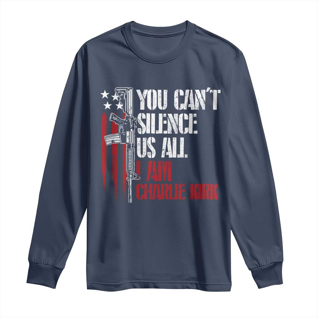 Charlie Kirk Long Sleeve Shirt You Cant Silence Us All USA Flag - Wonder Print Shop