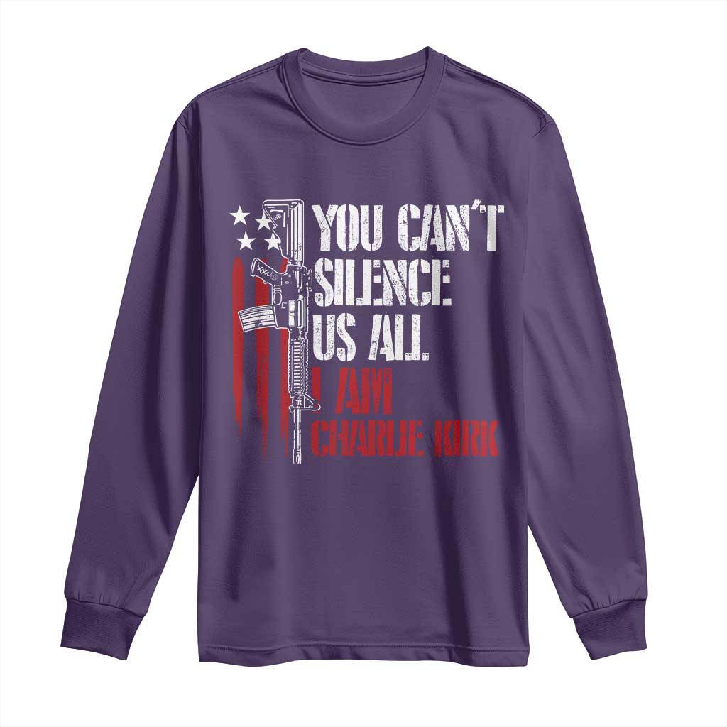 Charlie Kirk Long Sleeve Shirt You Cant Silence Us All USA Flag - Wonder Print Shop