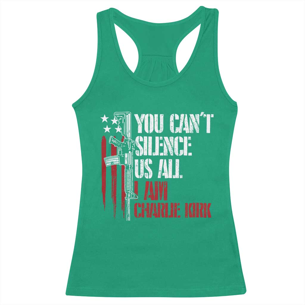 Charlie Kirk Racerback Tank Top You Cant Silence Us All USA Flag - Wonder Print Shop