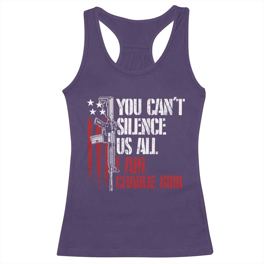 Charlie Kirk Racerback Tank Top You Cant Silence Us All USA Flag - Wonder Print Shop