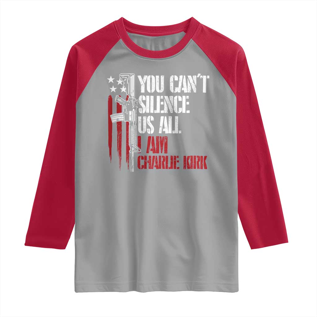 Charlie Kirk Raglan Shirt You Cant Silence Us All USA Flag - Wonder Print Shop