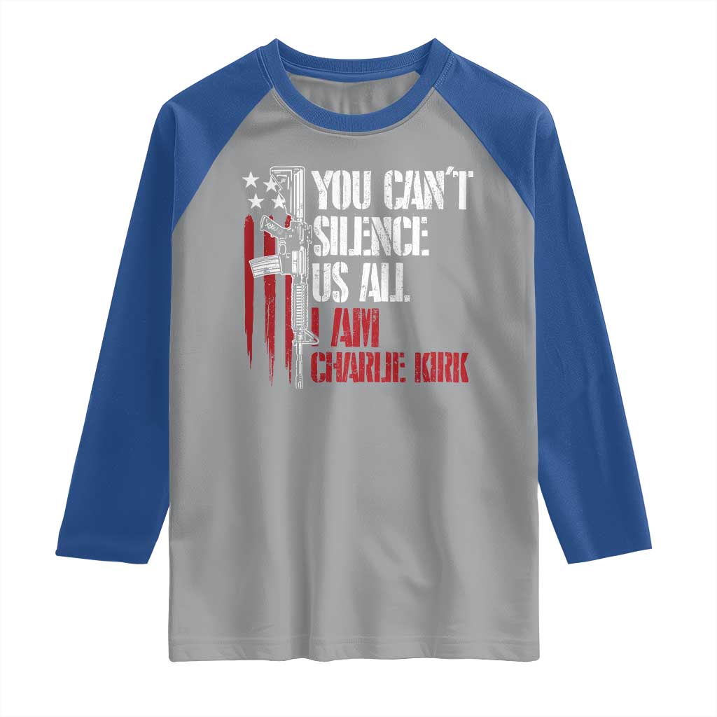Charlie Kirk Raglan Shirt You Cant Silence Us All USA Flag - Wonder Print Shop