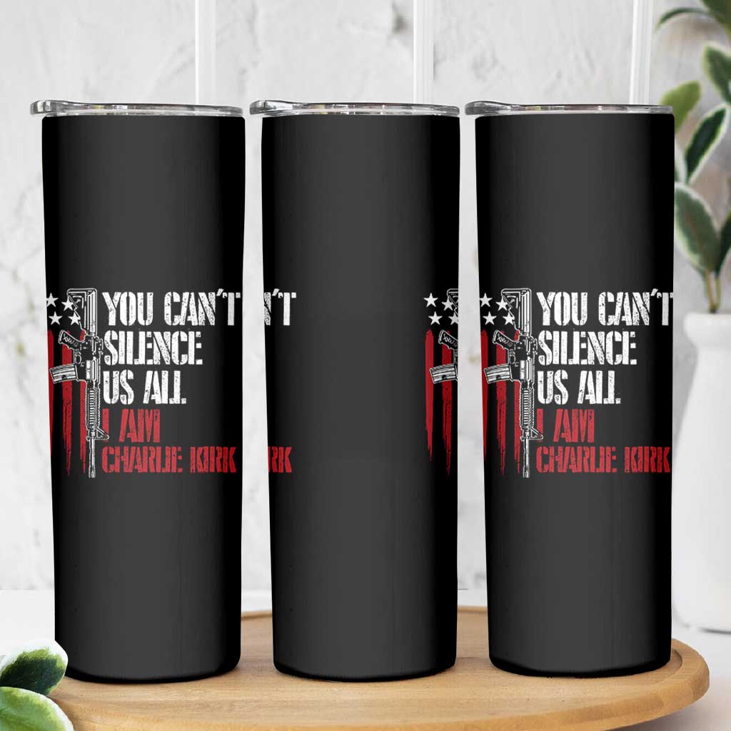 Charlie Kirk Skinny Tumbler You Cant Silence Us All USA Flag - Wonder Print Shop