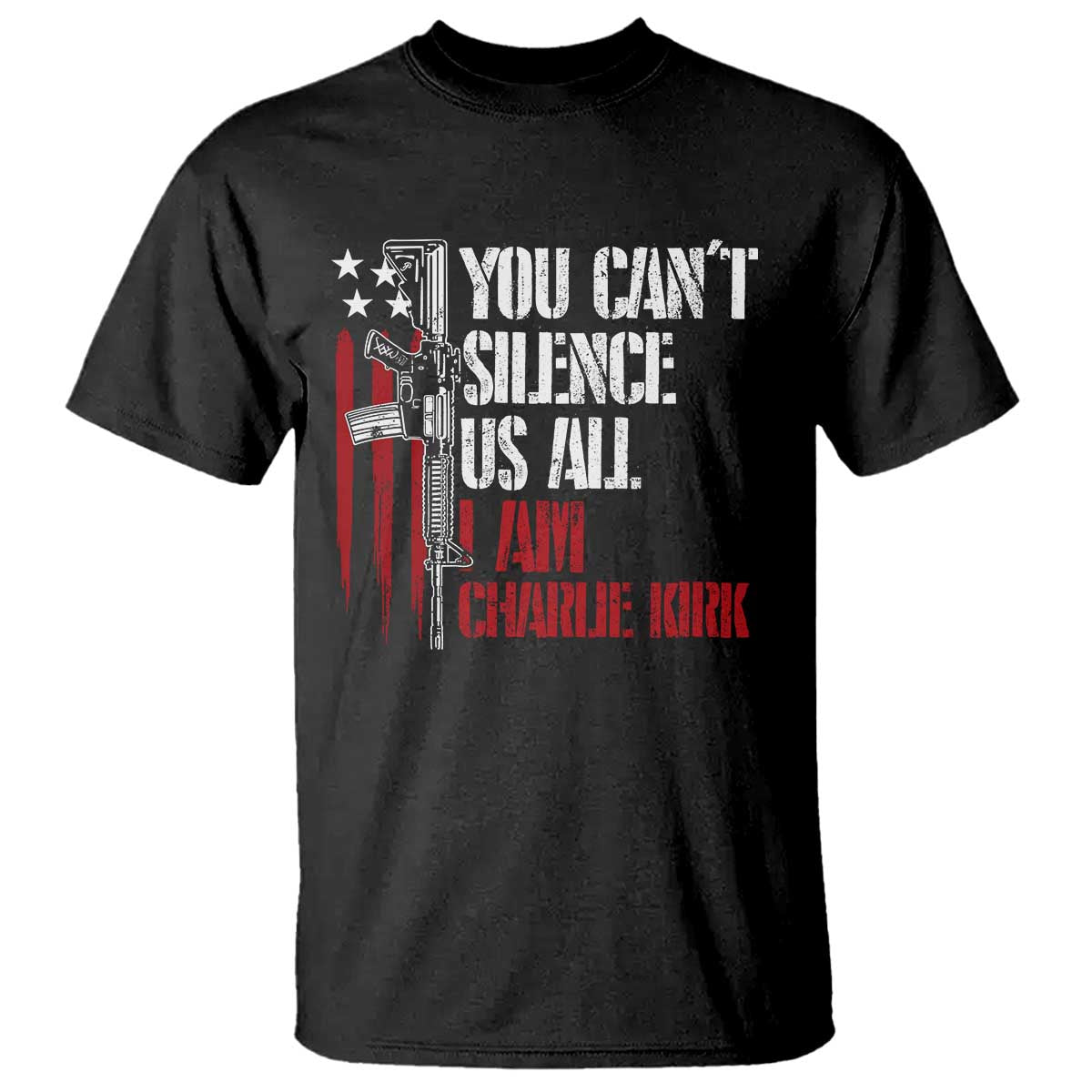 Charlie Kirk T Shirt You Cant Silence Us All USA Flag - Wonder Print Shop