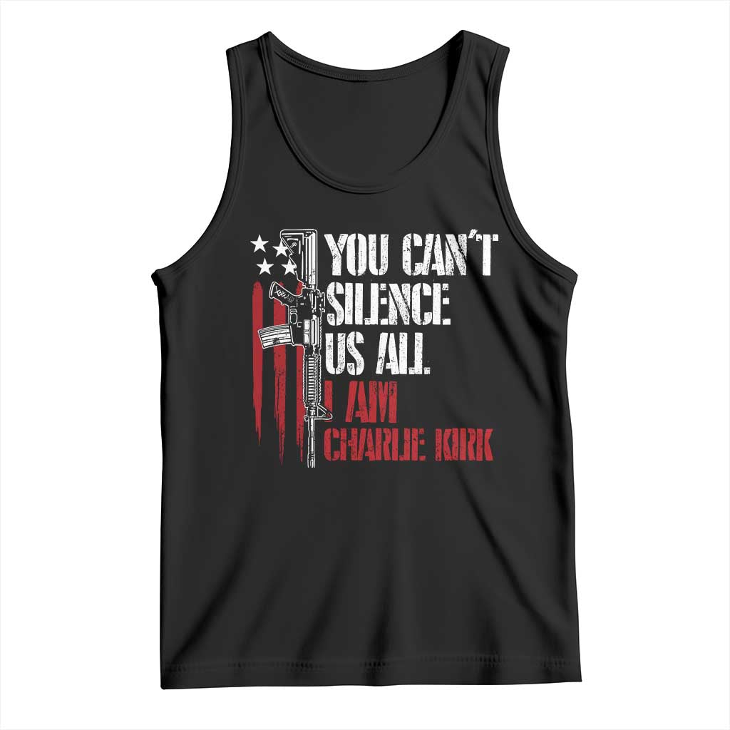 Charlie Kirk Tank Top You Cant Silence Us All USA Flag - Wonder Print Shop
