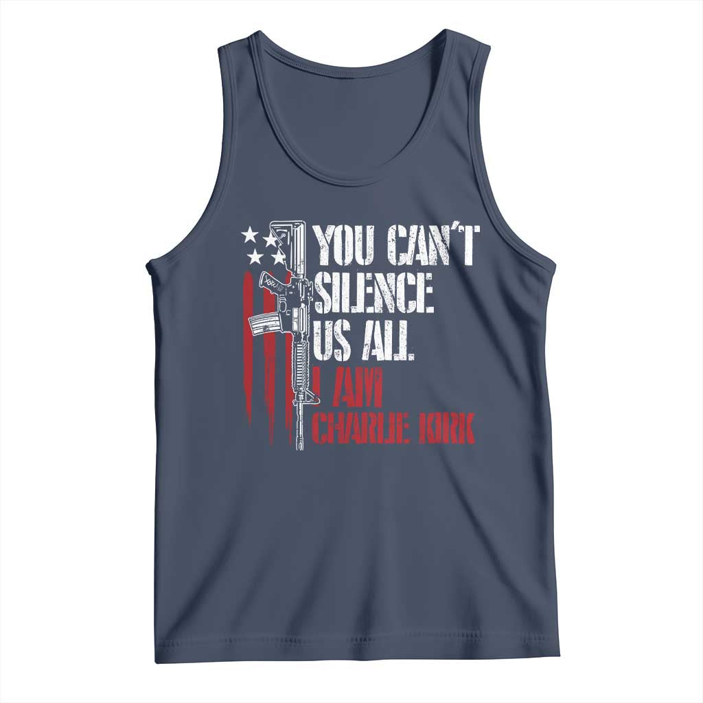 Charlie Kirk Tank Top You Cant Silence Us All USA Flag - Wonder Print Shop