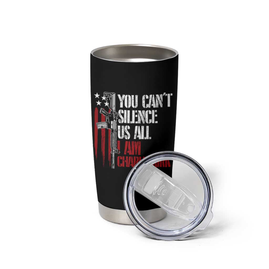 Charlie Kirk Tumbler Cup You Cant Silence Us All USA Flag - Wonder Print Shop