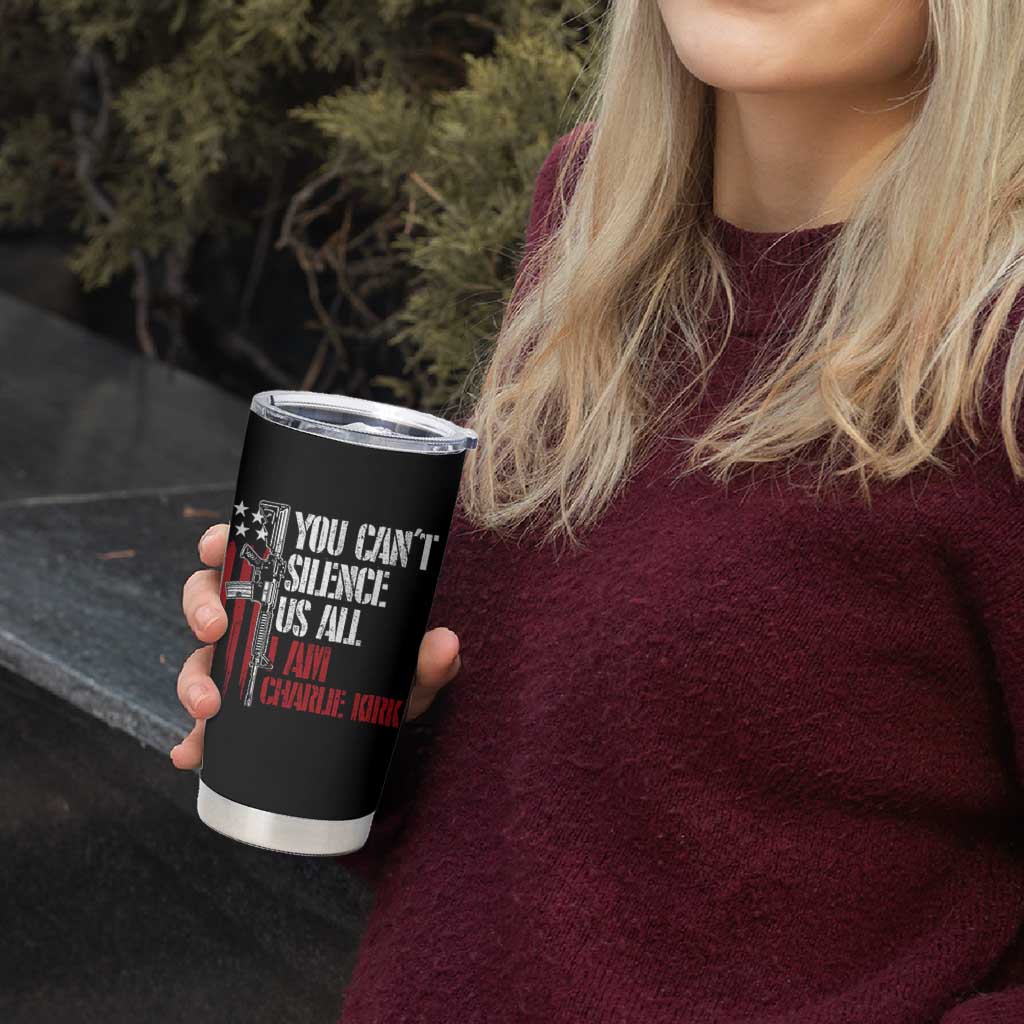 Charlie Kirk Tumbler Cup You Cant Silence Us All USA Flag - Wonder Print Shop