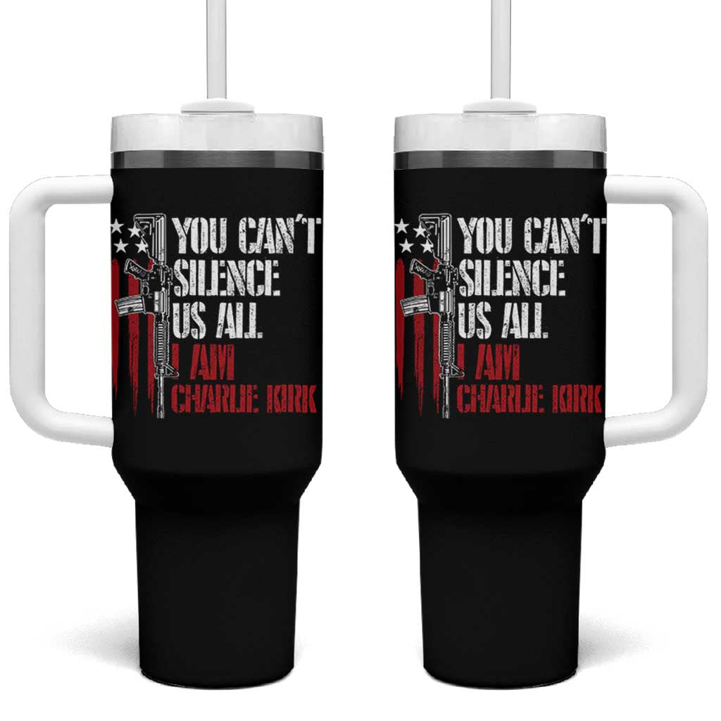 Charlie Kirk Tumbler With Handle You Cant Silence Us All USA Flag - Wonder Print Shop