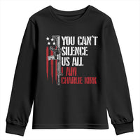 Charlie Kirk Youth Sweatshirt You Cant Silence Us All USA Flag - Wonder Print Shop