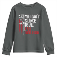 Charlie Kirk Youth Sweatshirt You Cant Silence Us All USA Flag - Wonder Print Shop