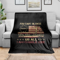 Charlie Kirk Throw Blanket You Cant Silence Us All Retro American Flag Cross - Wonder Print Shop