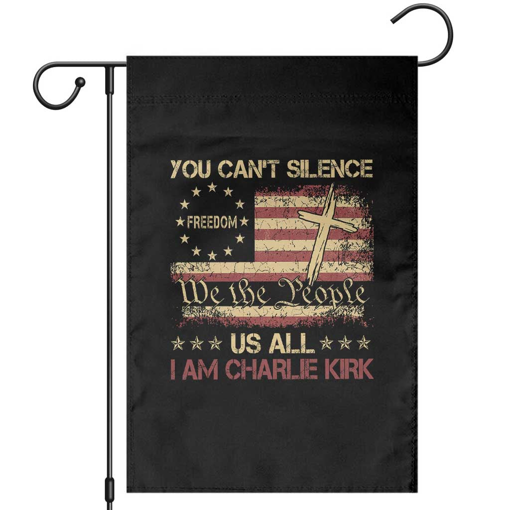 Charlie Kirk Garden Flag You Cant Silence Us All Retro American Flag Cross - Wonder Print Shop