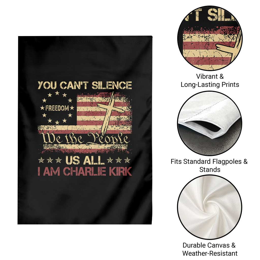Charlie Kirk Garden Flag You Cant Silence Us All Retro American Flag Cross - Wonder Print Shop