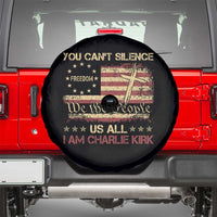 Charlie Kirk Spare Tire Cover You Cant Silence Us All Retro American Flag Cross - Wonder Print Shop