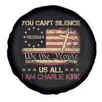 Charlie Kirk Spare Tire Cover You Cant Silence Us All Retro American Flag Cross - Wonder Print Shop