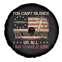 Charlie Kirk Spare Tire Cover You Cant Silence Us All Retro American Flag Cross - Wonder Print Shop