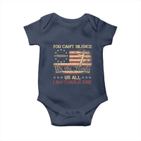 Charlie Kirk Baby Onesie You Cant Silence Us All Retro American Flag Cross - Wonder Print Shop