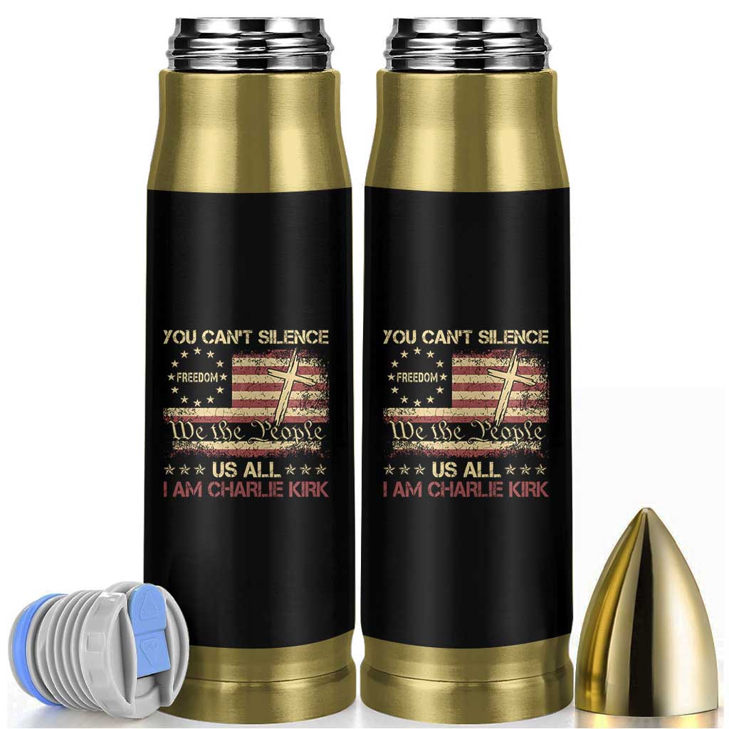 Charlie Kirk Bullet Tumbler You Cant Silence Us All Retro American Flag Cross - Wonder Print Shop