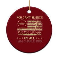 Charlie Kirk Ceramic Ornament You Cant Silence Us All Retro American Flag Cross - Wonder Print Shop