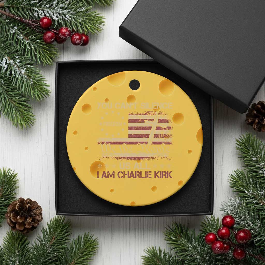 Charlie Kirk Ceramic Ornament You Cant Silence Us All Retro American Flag Cross - Wonder Print Shop