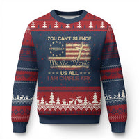 Charlie Kirk Ugly Christmas Sweater You Cant Silence Us All Retro American Flag Cross - Wonder Print Shop