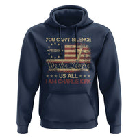 Charlie Kirk Hoodie You Cant Silence Us All Retro American Flag Cross - Wonder Print Shop