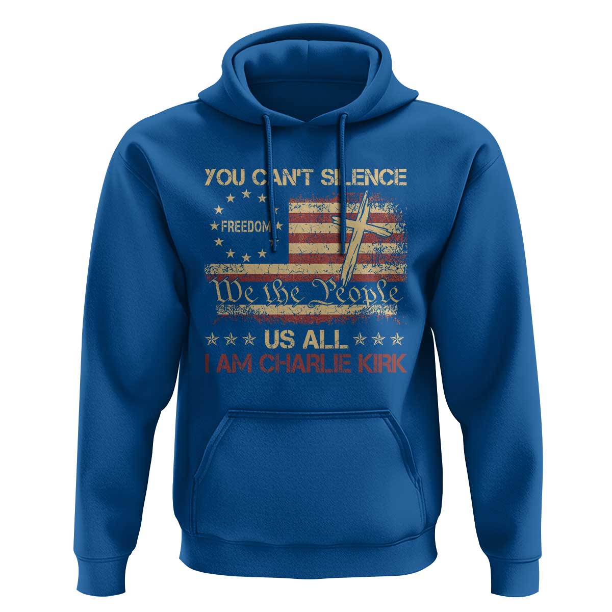 Charlie Kirk Hoodie You Cant Silence Us All Retro American Flag Cross - Wonder Print Shop