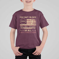 Charlie Kirk T Shirt For Kid You Cant Silence Us All Retro American Flag Cross - Wonder Print Shop