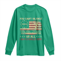 Charlie Kirk Long Sleeve Shirt You Cant Silence Us All Retro American Flag Cross - Wonder Print Shop