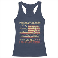 Charlie Kirk Racerback Tank Top You Cant Silence Us All Retro American Flag Cross - Wonder Print Shop