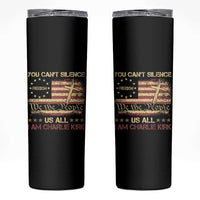 Charlie Kirk Skinny Tumbler You Cant Silence Us All Retro American Flag Cross - Wonder Print Shop