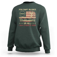 Charlie Kirk Sweatshirt You Cant Silence Us All Retro American Flag Cross - Wonder Print Shop