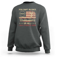 Charlie Kirk Sweatshirt You Cant Silence Us All Retro American Flag Cross - Wonder Print Shop