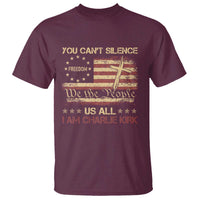 Charlie Kirk T Shirt You Cant Silence Us All Retro American Flag Cross - Wonder Print Shop